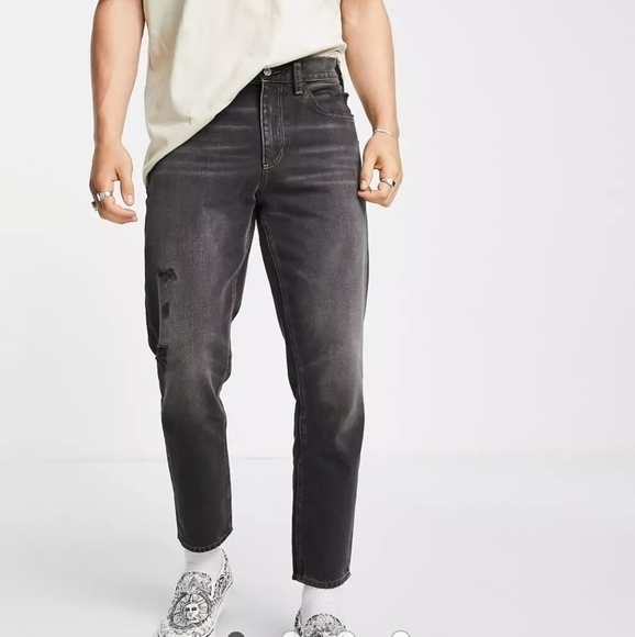 ASOS DESIGN classic rigid jeans in washed black with abrasions w 30" L 32" - Picture 1 of 13